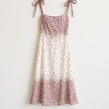Zimmermann Carnaby Tie-Strap Floral Midi Dress White Pink Ombre Large