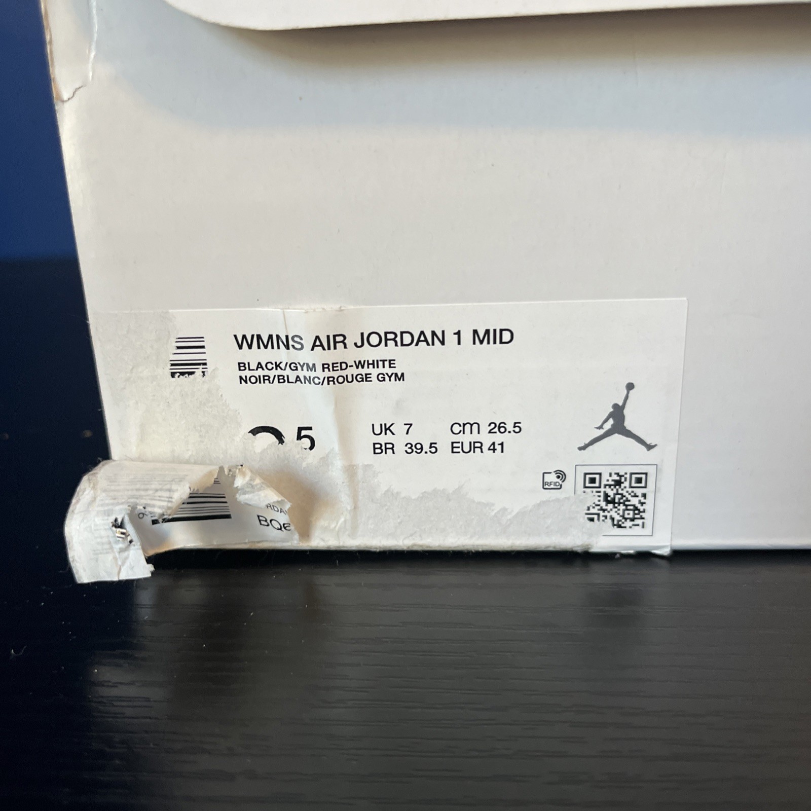 Nike WMNS Air Jordan 1 Mid "Black/White/Gym Red" BQ6472-079 Size9.5 thumbnail 8