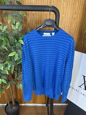 Calvin Klein Blu & Nero Maglione a Righe Uomo Taglia M Supima Cotone