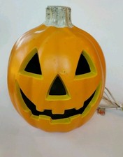 VTG 9" Lighted Halloween Pumpkin Blow Mold Jack O Lantern, Tested - Works
