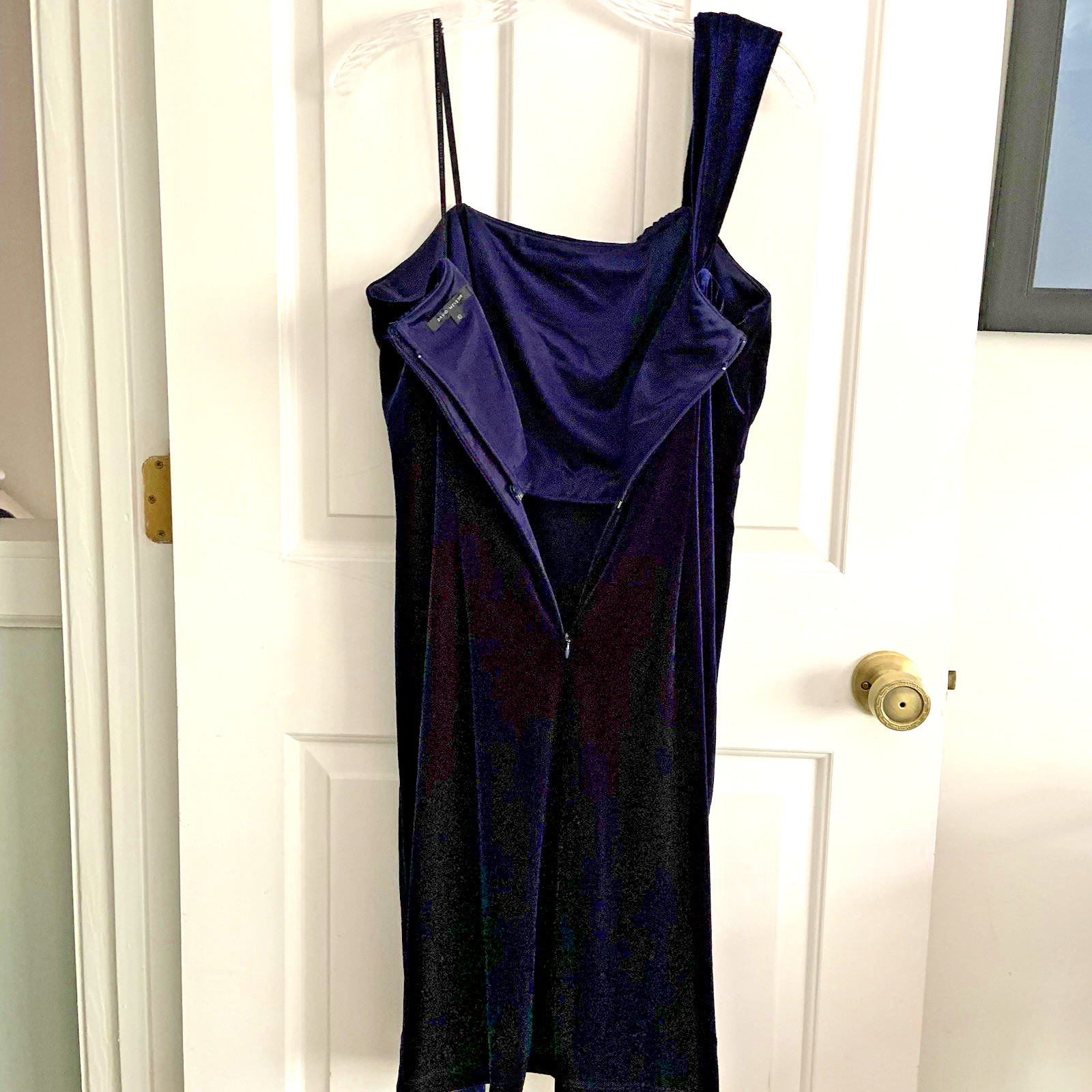David Meister Boned support Blue Velvet one shoulder Party Cocktail Dress sz 10