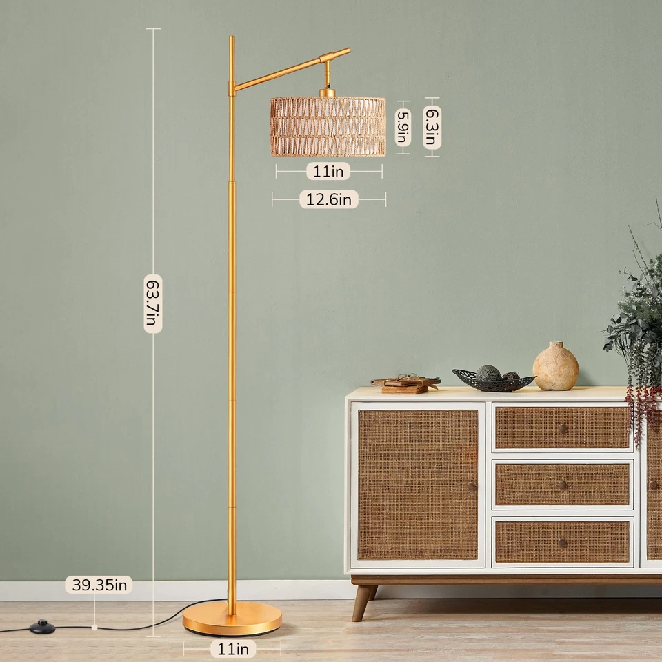 EDISHIN 63.7''Arched/arc Rattan Floor Lamp With Bulb And Remote Control Included - Image 4 of 4