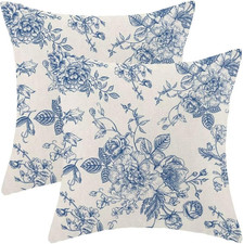 Chinoiserie Floral Pillow Covers 18" x 18" Pack of 2 Blue Chinoiserie Floral