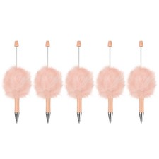5Pcs Fluffy Beadable Pens, Plastic Bead Pen for DIY Beads, Light Pink