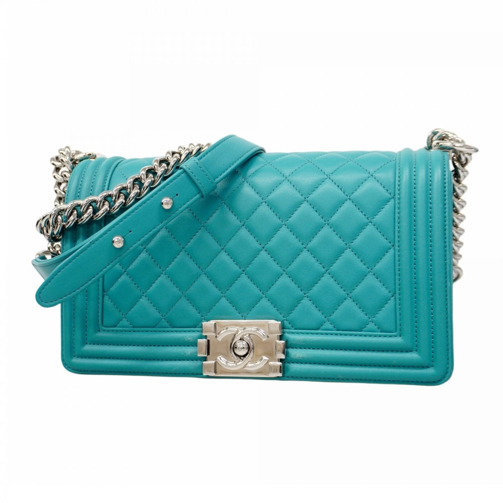 Chanel Boy Lambskin Chain Shoulder Bag in Turquoise Blue for Women GZl1azs4