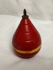 Vintage Wood Spinning Top with Metal Tip Red  Yellow