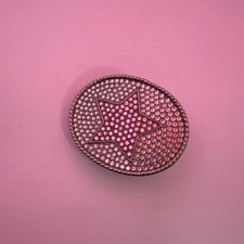 Y2K UNISEX Pink Plated Oval Rhinestone Star Stud BELT BUCKLE/ 1.5" + 3.5"
