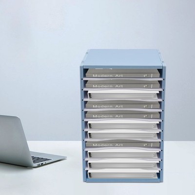 Vertical 11-Slot Desktop File Organizer Blue Letter-Size Document Sorter