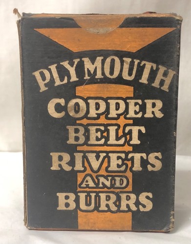 PLYMOUTH COPPER BELT RIVETS AND BURRS VINTAGE ADVERTISING ORIGINAL BOX 7/8 X 10