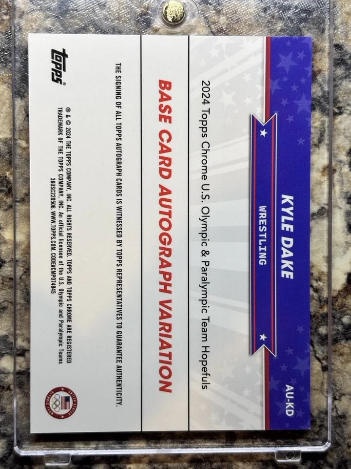 Kyle Dake 2024 Topps Chrome Olympics TRUE GOLD REFRACTOR AUTO /50 USA Wrestling - Image 3 of 4