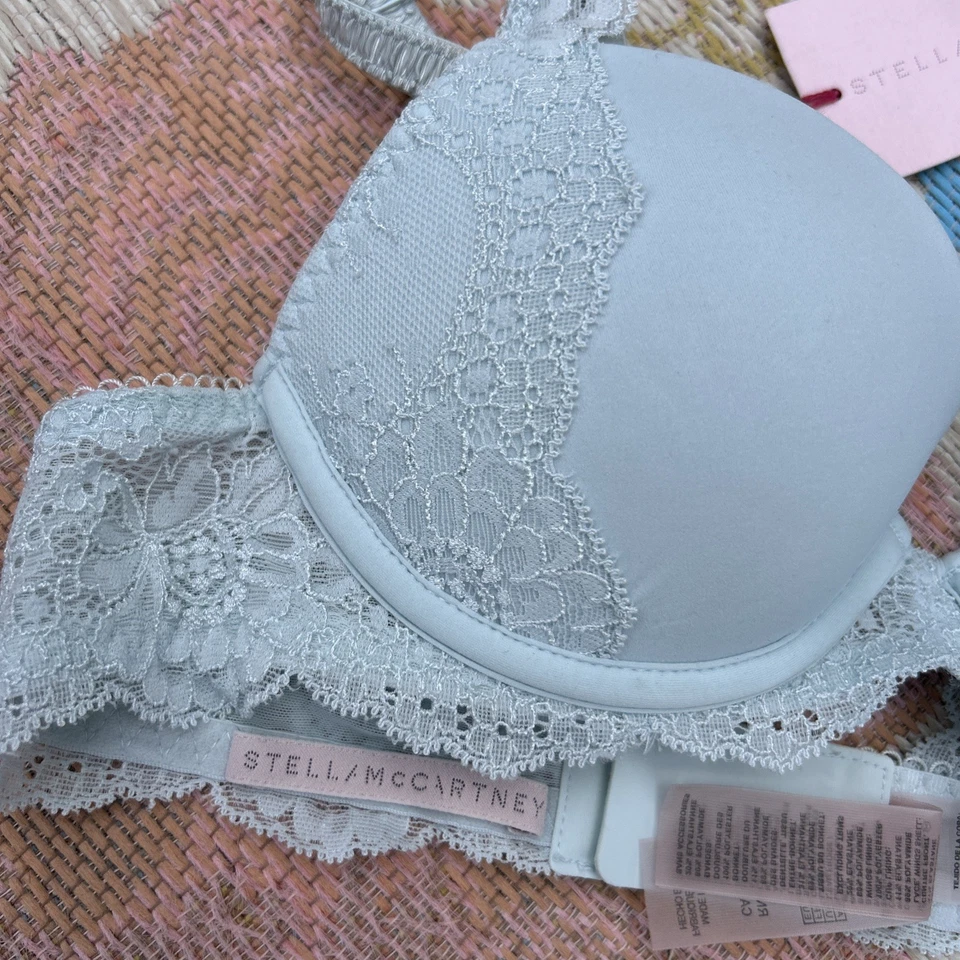 Sujetador Stella McCartney liso y contorno de encaje para mujer 34A con aros azul pálido Foto 4 de 4