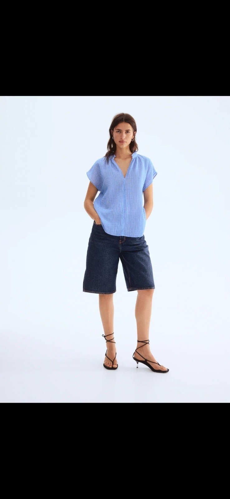 H & M SEALED! NWT! Cotton Muslin Blouse in Striped Blue. Sz Sm. R2S!! thumbnail 2