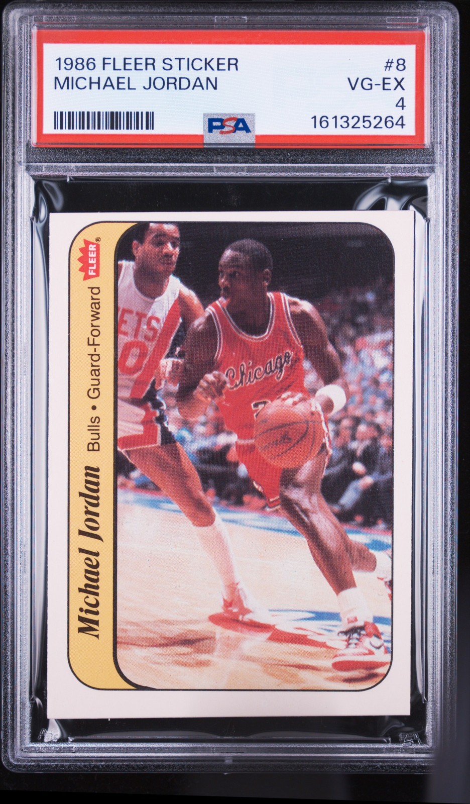 1986 FLEER STICKER #8 MICHAEL JORDAN ROOKIE RC PSA 4
