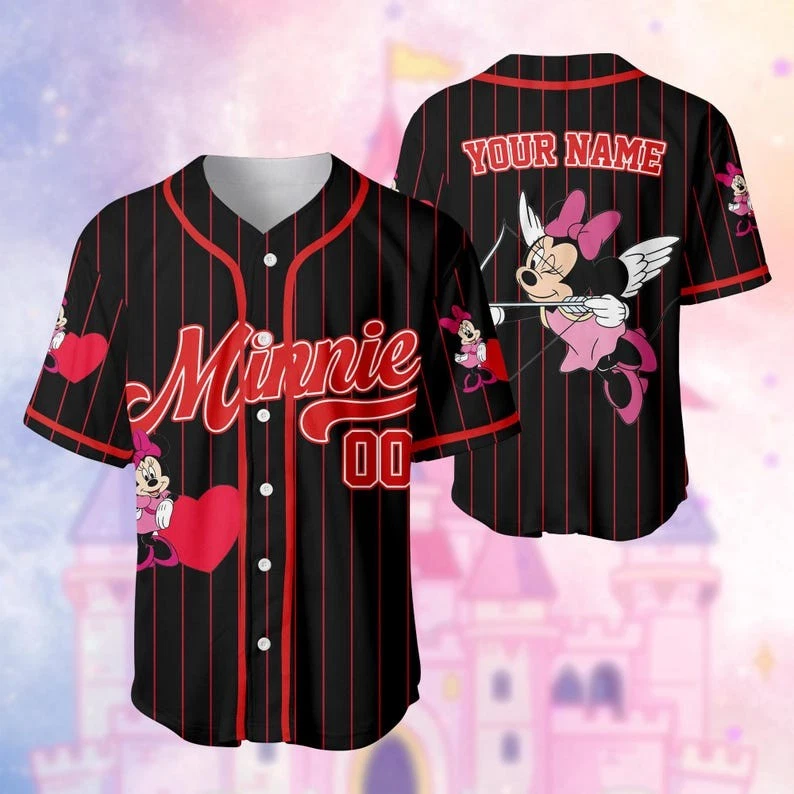 Personalized Minnie Mouse Cupid Valentine's Day Baseball Jersey