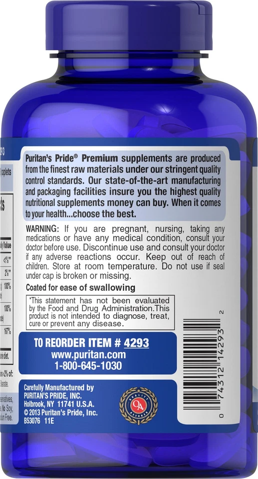 Puritan's Pride螯合钙镁锌 - 250 粒 — 第 4/4 张图片
