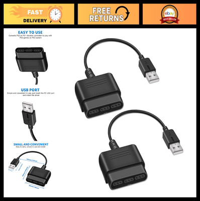 2 Pack PS2 to USB Adapter Cable, Compatible with PS1/PS2 Gamepad for PS3/PC