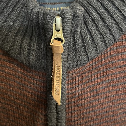 NWT Pendleton Burgundy/ Navy Blue STRIPE Shetland Wool FULL-ZIP Jacket Men's L - Picture 2 of 11