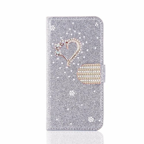 For iPhone 11 12 13 14 15 16 Pro Plus Max Bling Heart Folio Leather Wallet Case - Picture 9 of 11
