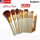 12Pcs Make Up Brushes Tool Makeup Foundation Blusher Brown Gold New 100Set Hot
