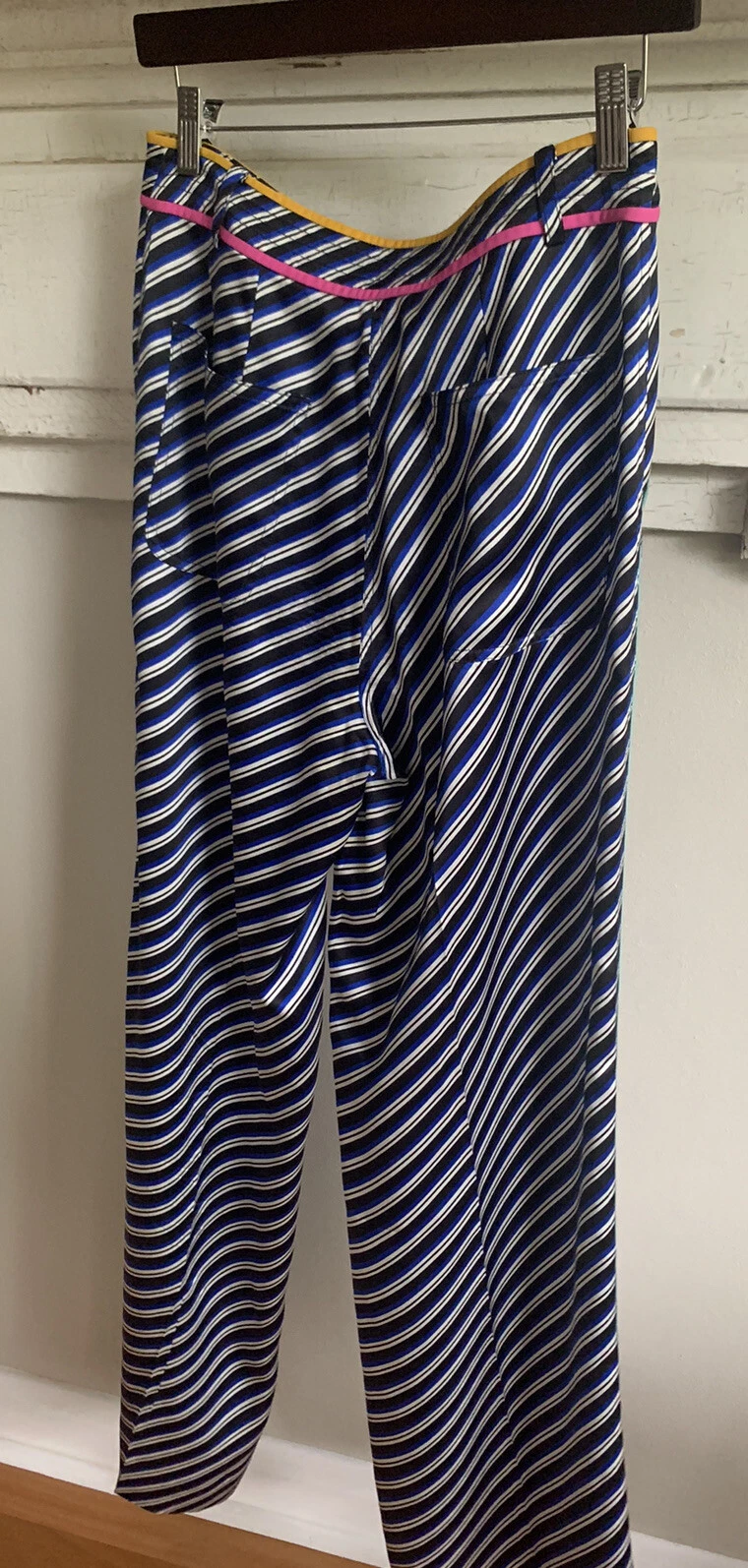 Pantalone Tory Burch Navy multi righe gamba larga 100% seta
