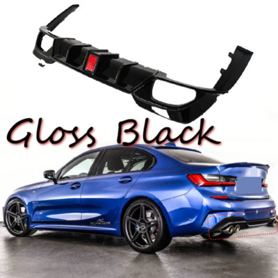 Rear Diffuser Lip Gloss Black W/ LED For 2019-2022 BMW 3 Series G20 330i M340i