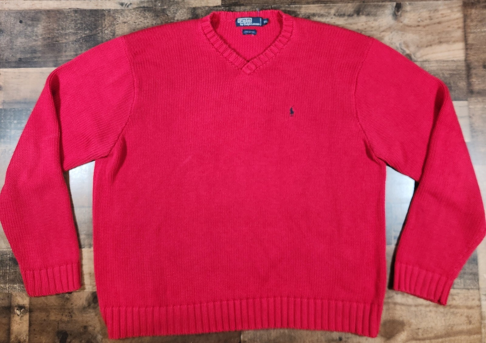 Felpa pullover pony vintage polo Ralph Lauren da uomo 2XL rosso blu pony