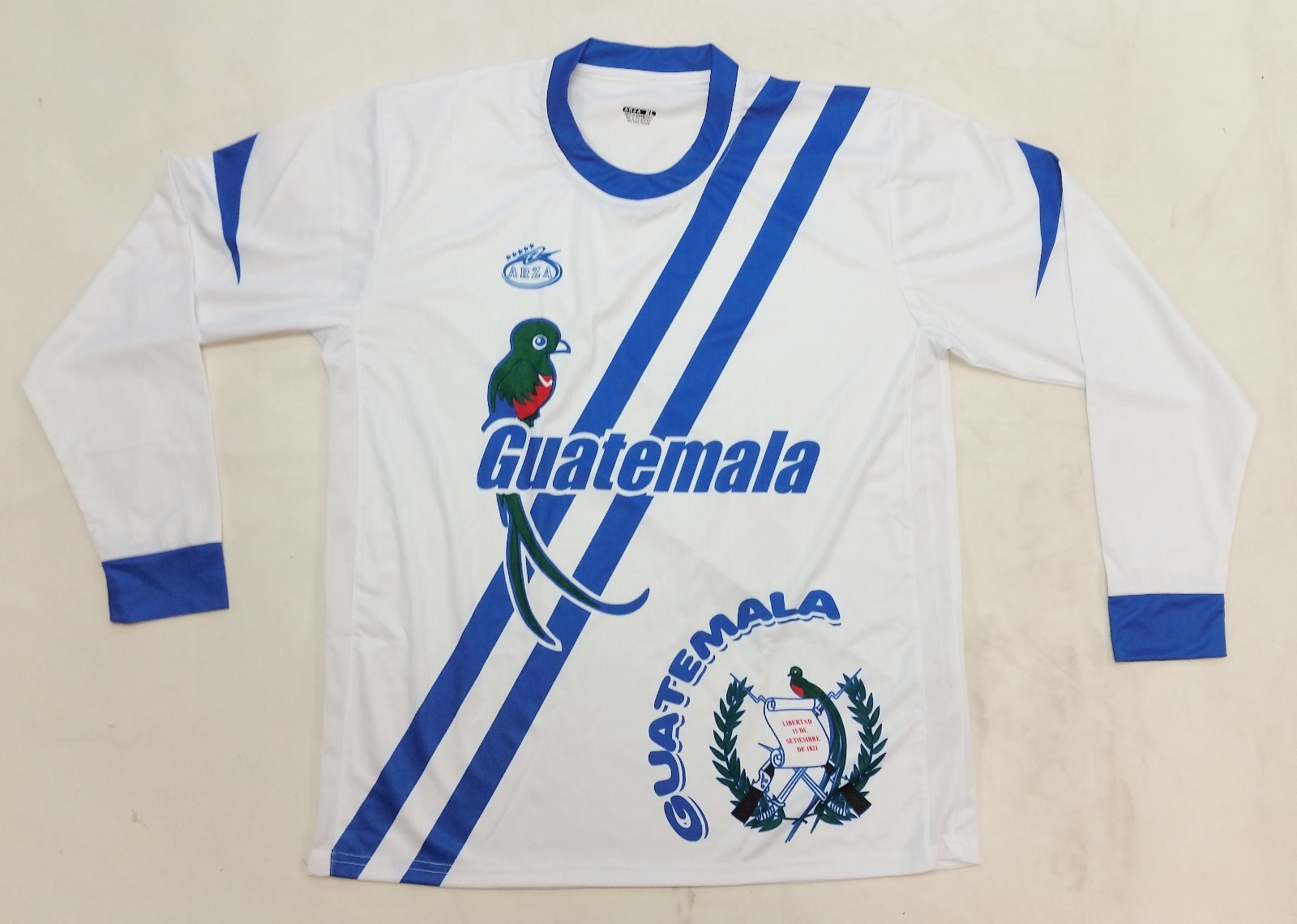 Guatemala 2016 New Arza Soccer Jersey White Blue Long Sleeve