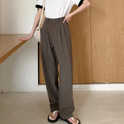 Anzughose Damen Hose Freizeit High Waist Gerades Büro Bein Weite Lang Herbst - Bild 14 von 23