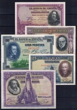 Spanish Republic. Set of 5 banknotes.