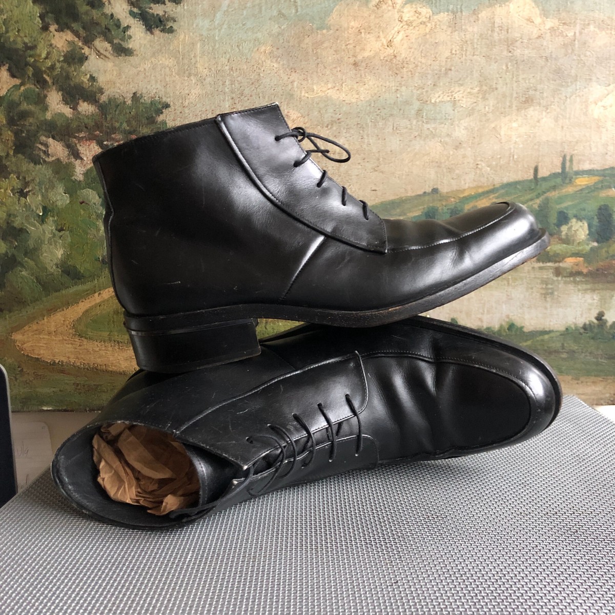 GIANNI VERSACE 1535 BLACK ITALIAN SUEDE MEN\'S ANKLE BOOTS 7M $370 NWT GIANNI VERSACE Vintage Authentic Black Leather Medusa Shoes  main image 4