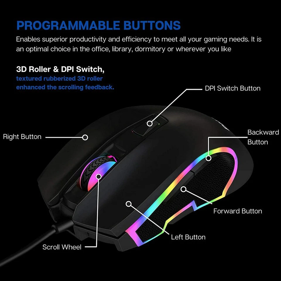 Philips Wired Gaming Mouse RGB Optical USB LED Mice for PC Gamers - Image 4 of 4