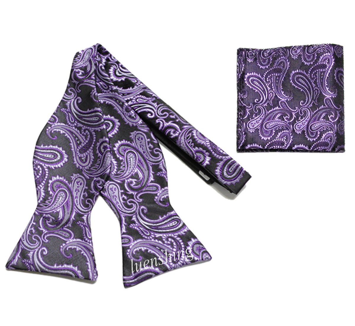 New Brand Q Men's micro fiber Self-tied Bow tie & Hankie Purple