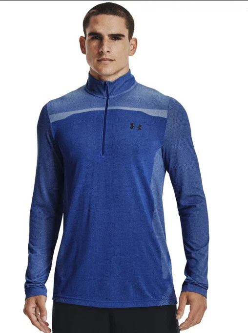 Under Armour UA Mens Seamless 1/2 Zip Pullover Blue Fitted Lightweight XXL NWT