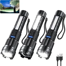 3Pack Rechargeable Flashlight 7Mode Tactical Torch 9900000LM Powerful Flashlight