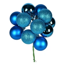 Vickerman 12" Plastic Ball Ornament Christmas Picks in Turquoise (Set of 4)