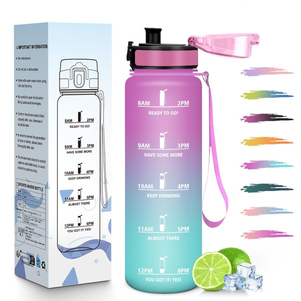 Trinkflasche 1L HoneyHolly Mit Zeitmarkierung, Auslaufsicher, Wasserflasche-image