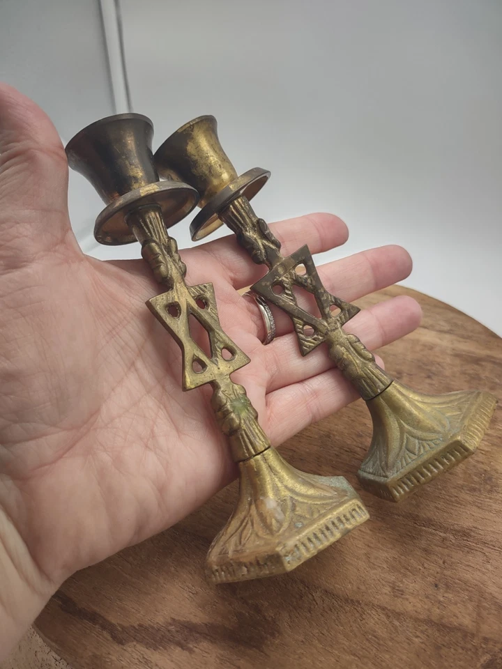 Wainberg Star of David Brass Candlesticks Holder 5” Made In India- lot of 2 - Image 3 of 4