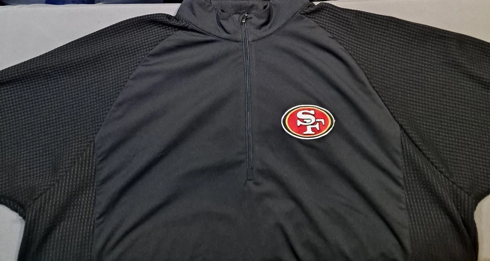 Pulôver masculino Antigua San Francisco 49ers preto 1/4 zíper 2XL NFL em camadas - Imagem 3 de 4