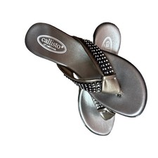 Callisto Rorrie Pewter Leather Rhinestone Accent Dress Sandal Size 6