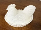 Vintage INDIANA White MILK GLASS Chicken HEN ON NEST Covered Bowl Candy Dish 5”