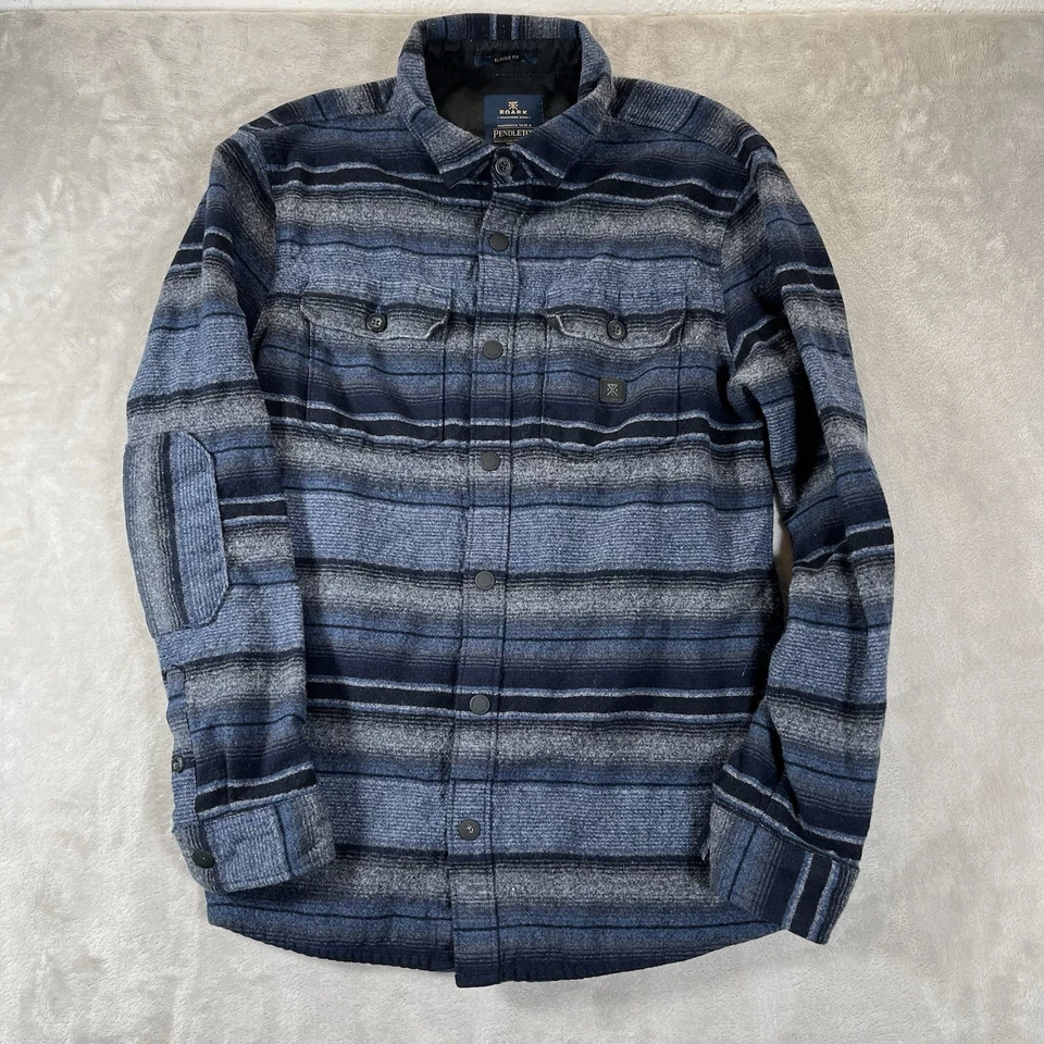 Pendleton Roark Nordsman Snap Up Shirt Mens Medium Blue 100% Wool Long Sleeve - Image 2 of 4