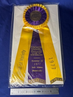 AKC Dog Show Ribbon BEST OF BREED 1977 Rosette South Attleboro MA Cocker Spaniel
