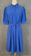 Elie Tahari Shift Dress Women 10 Hidden Buttons Tie Waist Blue Retail $348. NWT