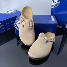 Birkenstock Boston Men's/Women's Soft Footbed Taupe Suede Leather Clogs Shoes