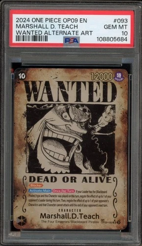 One Piece CCG Marshall.D.Teach Wanted Alternate Art OP09-093 PSA 10 Gem Mint