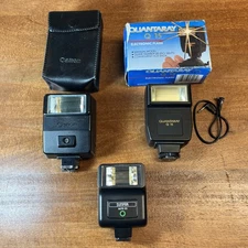 Lot of 3 Vintage Hot Shoe Camera Flashes –Canon, Sunpak, Vivitar  Untested-As Is