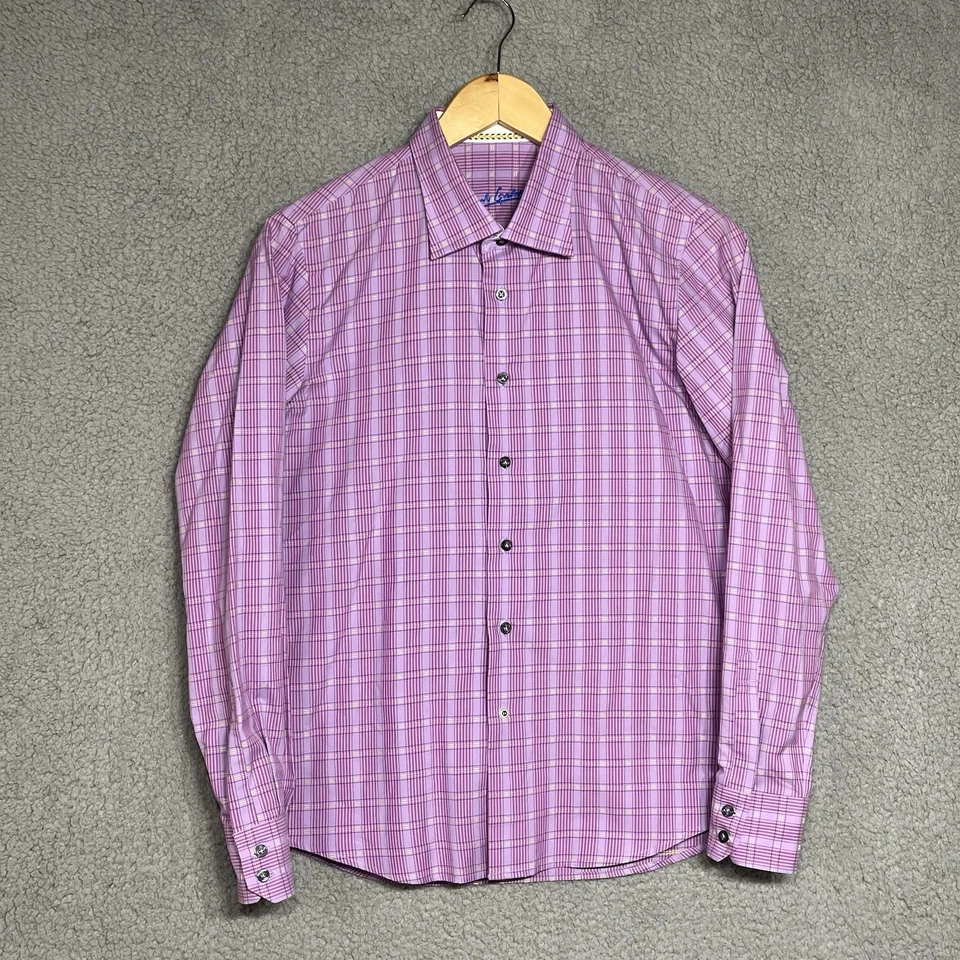 Robert Graham Boy Large 14-16 Purple Plaid Clock Flip Cuff Dress Shirt Stretch - Image 2 of 4