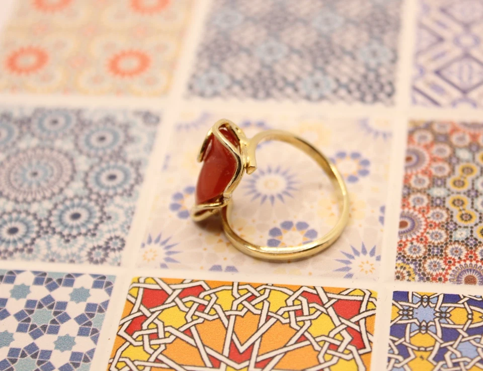 ANELLO ARGENTO DORATO SPOLA CORALLO ROSSO MM 14X10 MIS 13 REGOLABILE EXPLOIT - Immagine 3 di 4