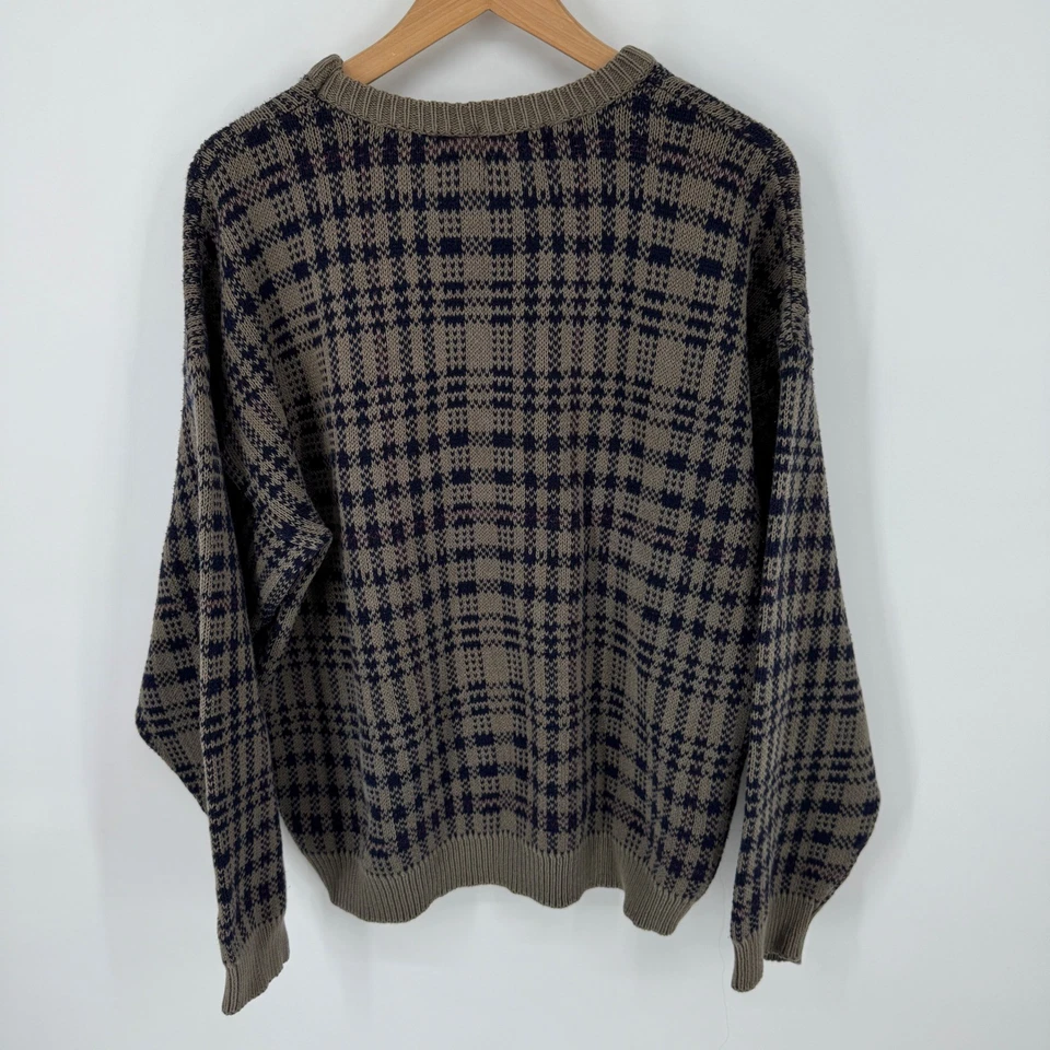Vintage Trader Bay Plaid Knit Cotton Crewneck Sweater Size Medium Made in USA - Image 4 of 4