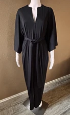 Halston IV Dorian Black Caftan/Kaftan Dress Bell Sleeves Pockets Belt One Size